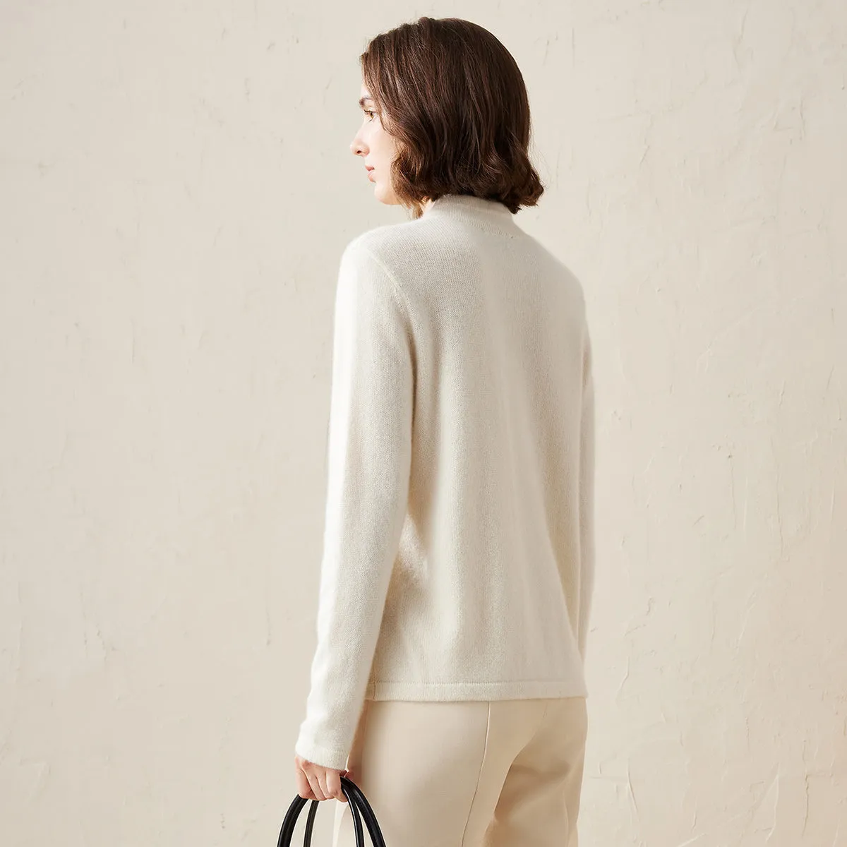 100% Cashmere Cardigan with Mandarin Collar