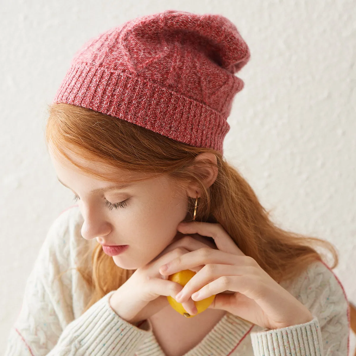 100% Cashmere Soft Knit Slouchy Beanie