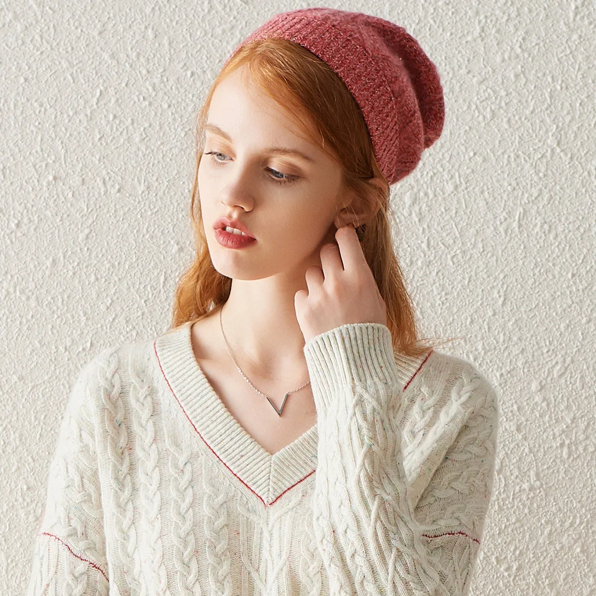 100% Cashmere Soft Knit Slouchy Beanie