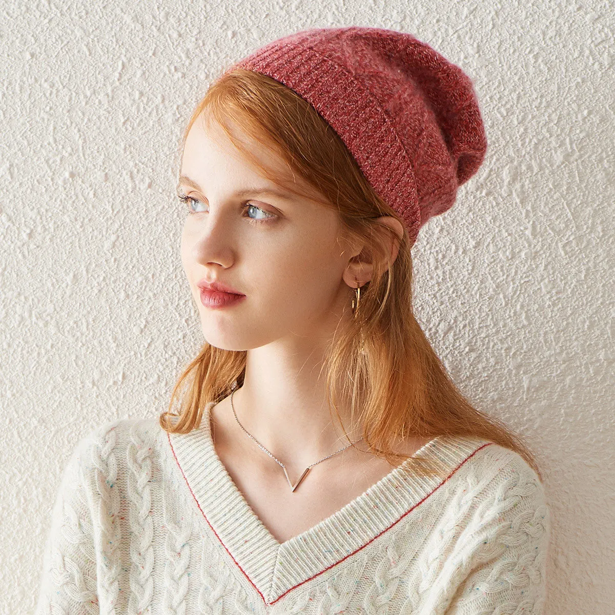 100% Cashmere Soft Knit Slouchy Beanie