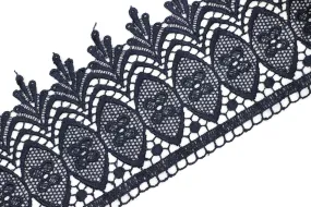 100mm 8 Mt. Dark Blue Bridal Guipure Lace Trim | 3.93 Inches Wide Lace Trim | Geometric Bridal Lace | French Guipure | Lace Fabric TRM100