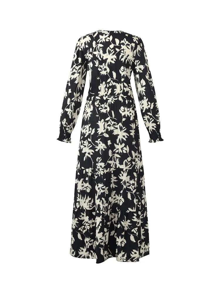 19 Momme Mulberry Silk Floral Printed Women Maxi Dress