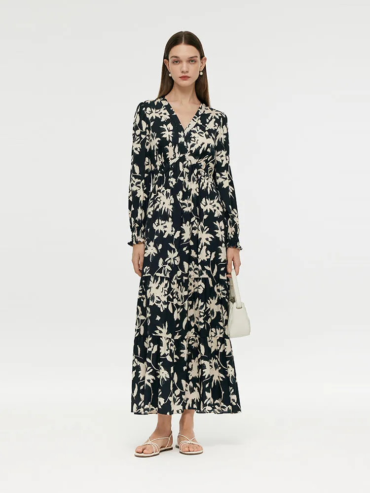 19 Momme Mulberry Silk Floral Printed Women Maxi Dress