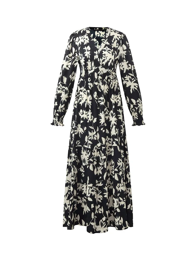 19 Momme Mulberry Silk Floral Printed Women Maxi Dress