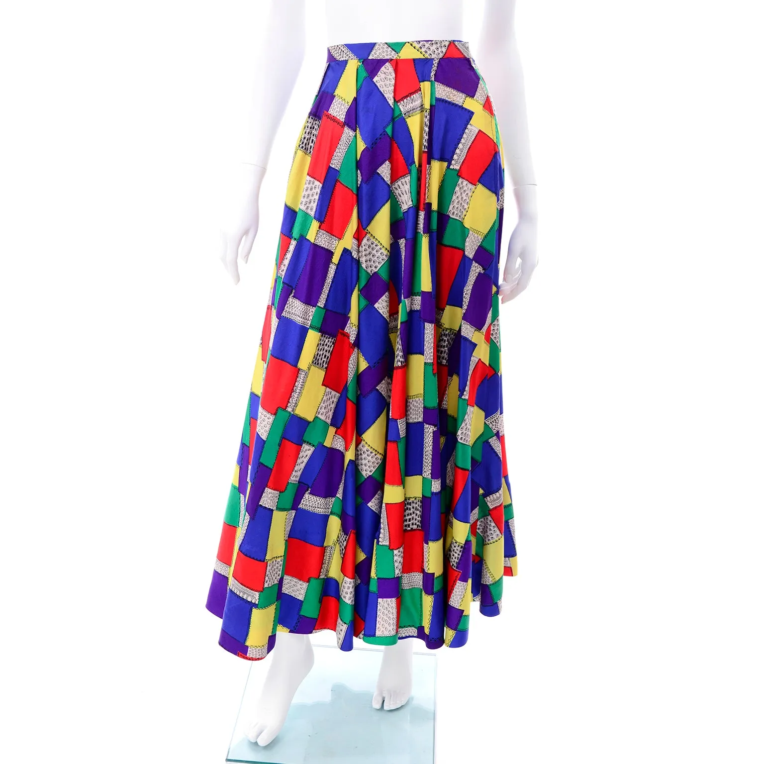 1940s Satin Patchwork Print Designer Full Skirt