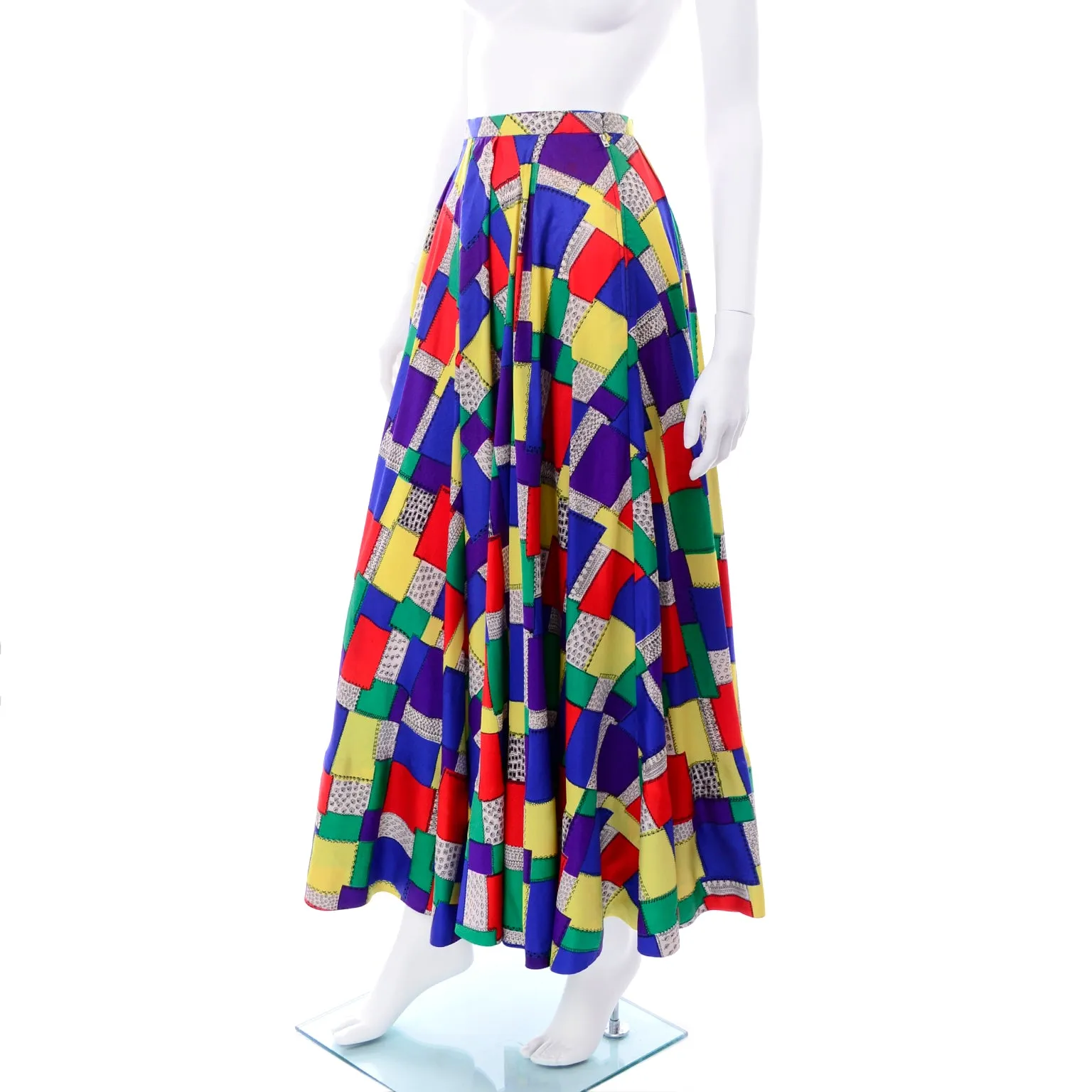 1940s Satin Patchwork Print Designer Full Skirt