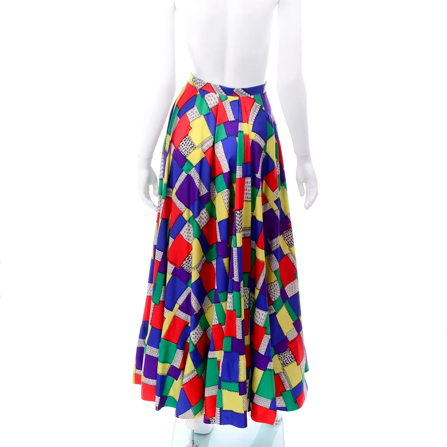 1940s Satin Patchwork Print Designer Full Skirt