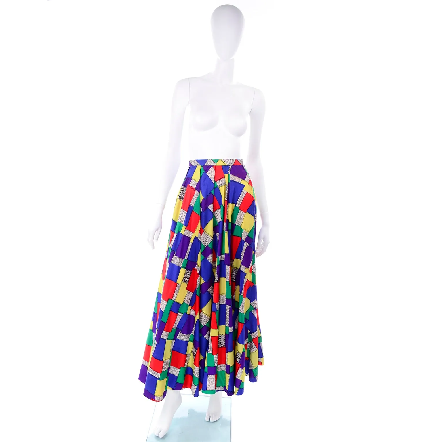 1940s Satin Patchwork Print Designer Full Skirt