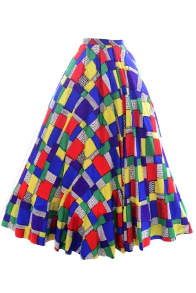 1940s Satin Patchwork Print Designer Full Skirt