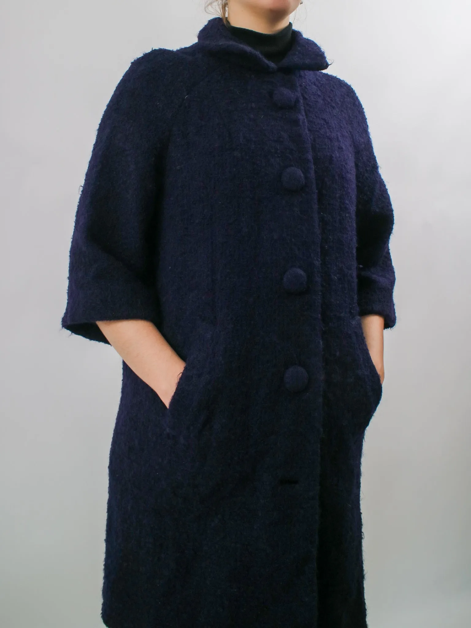 1960s Navy Blue Lilli Ann Boucle Wool Coat