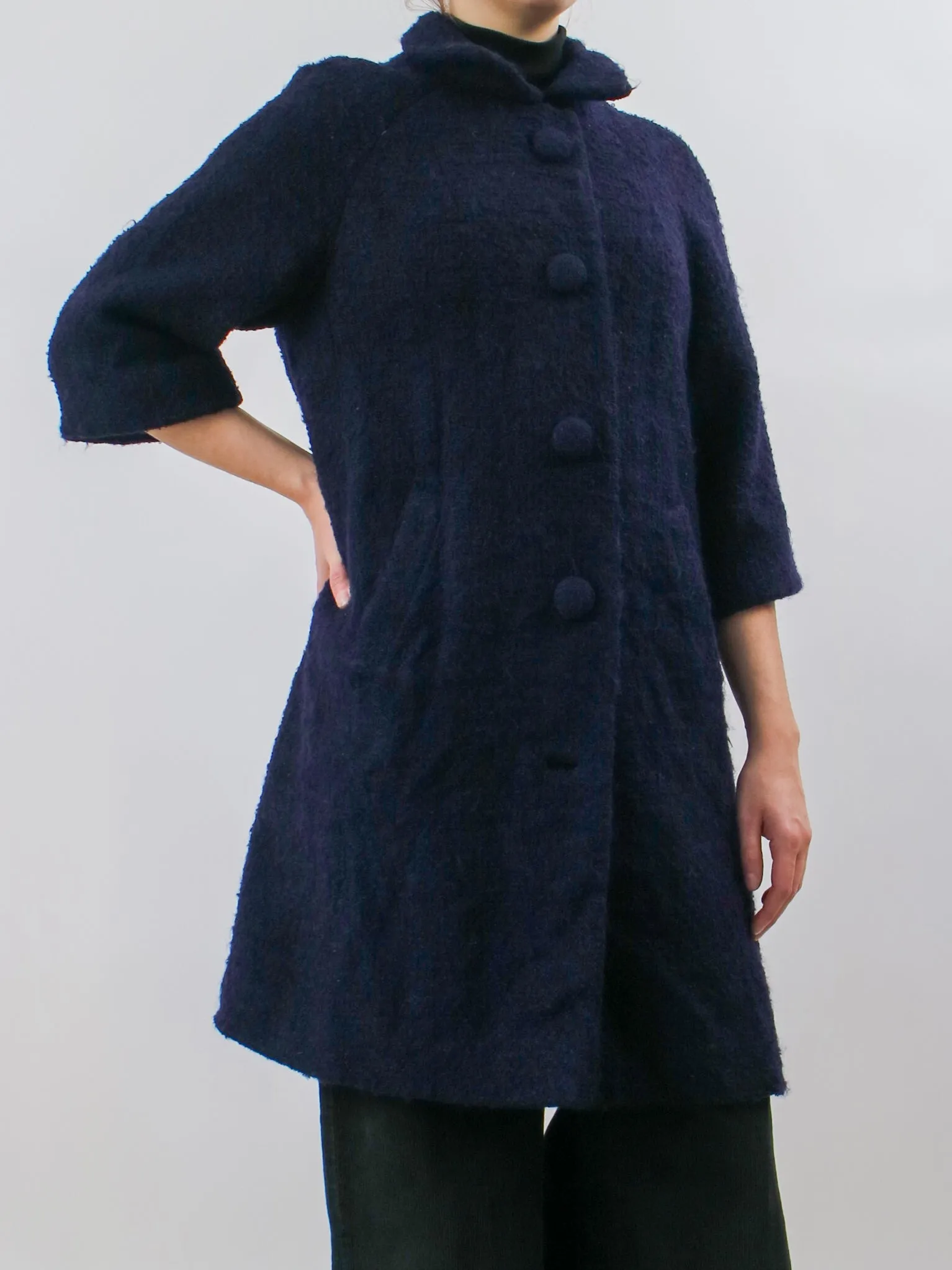 1960s Navy Blue Lilli Ann Boucle Wool Coat