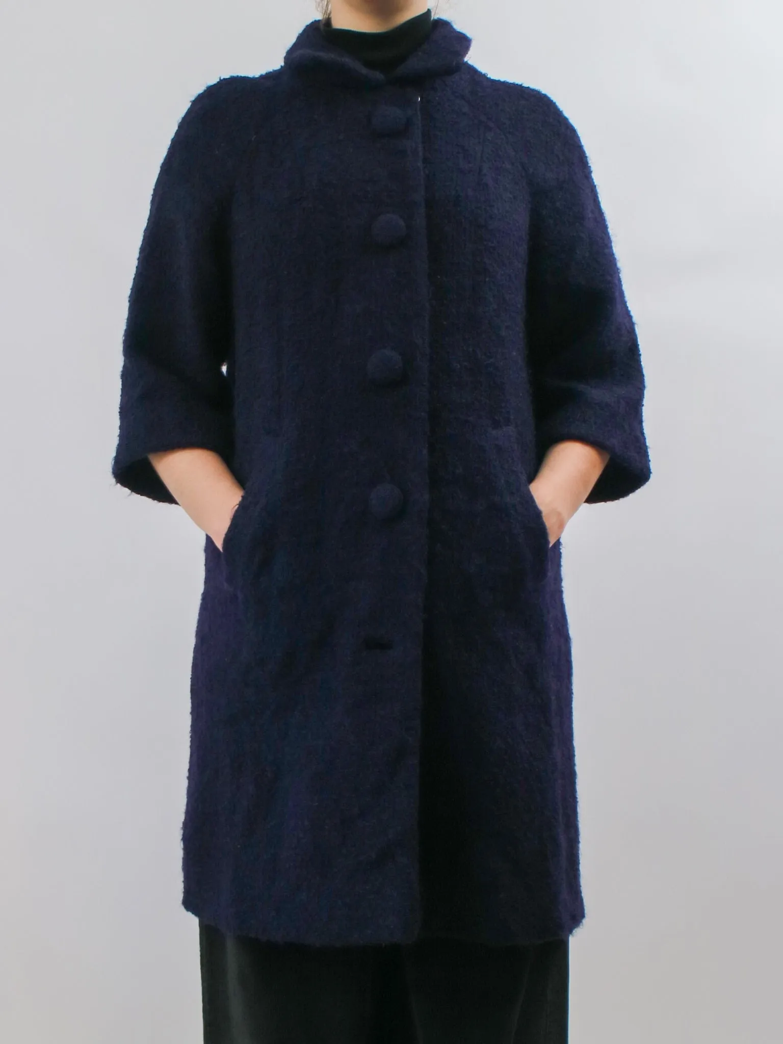 1960s Navy Blue Lilli Ann Boucle Wool Coat