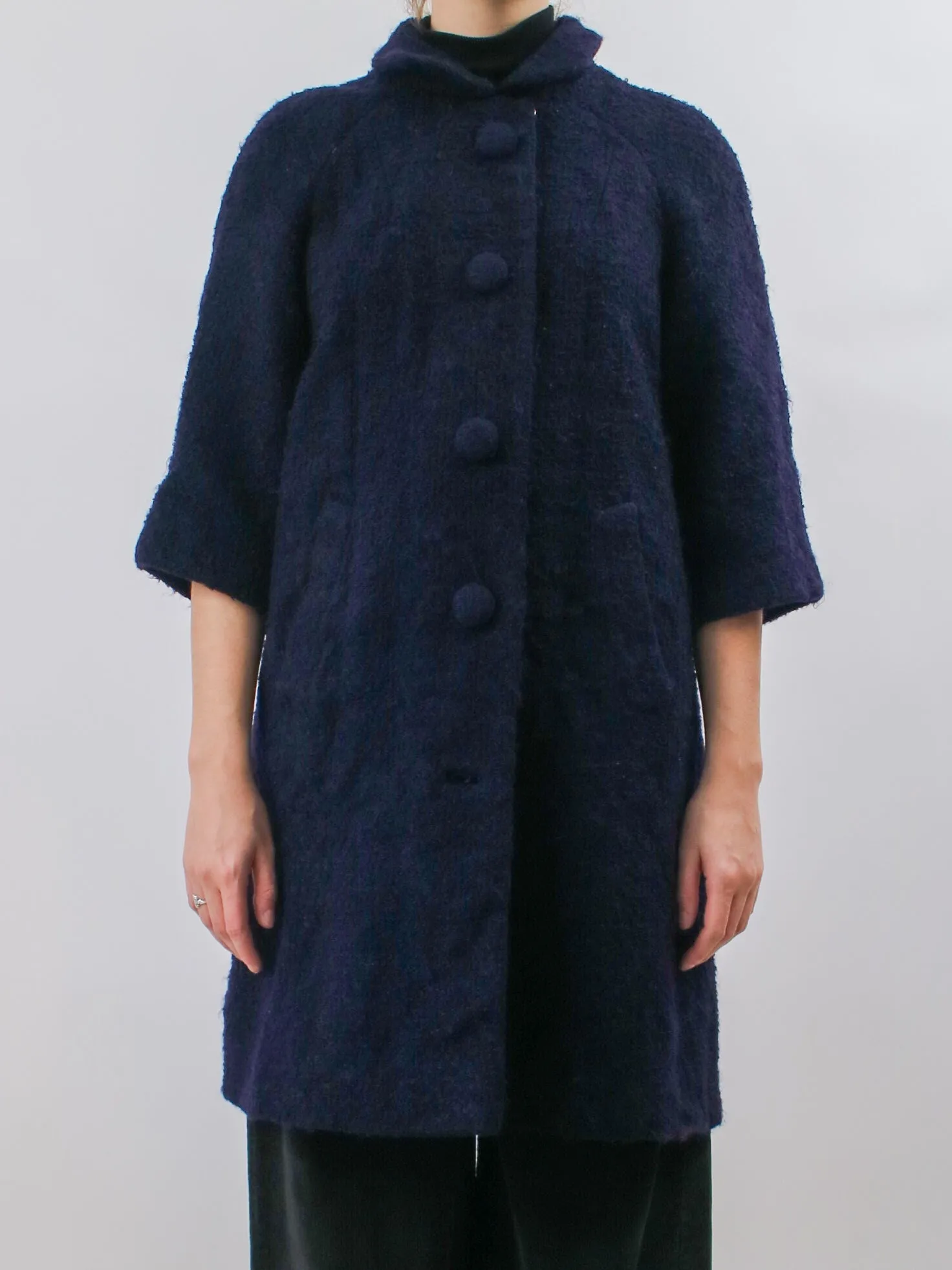 1960s Navy Blue Lilli Ann Boucle Wool Coat