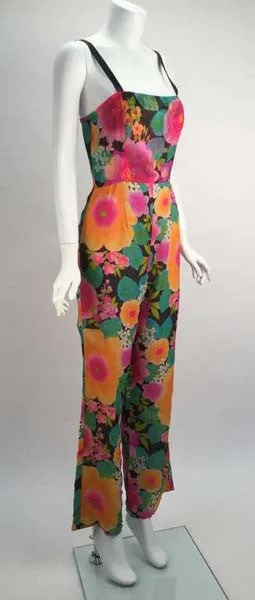 1960s Pat Sandler Floral Jumpsuit and Overdress