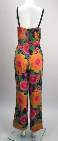 1960s Pat Sandler Floral Jumpsuit and Overdress