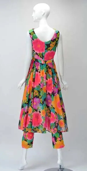 1960s Pat Sandler Floral Jumpsuit and Overdress