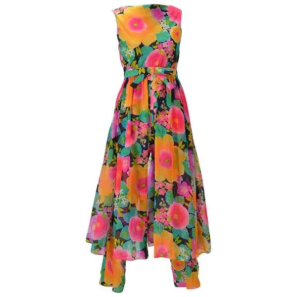 1960s Pat Sandler Floral Jumpsuit and Overdress