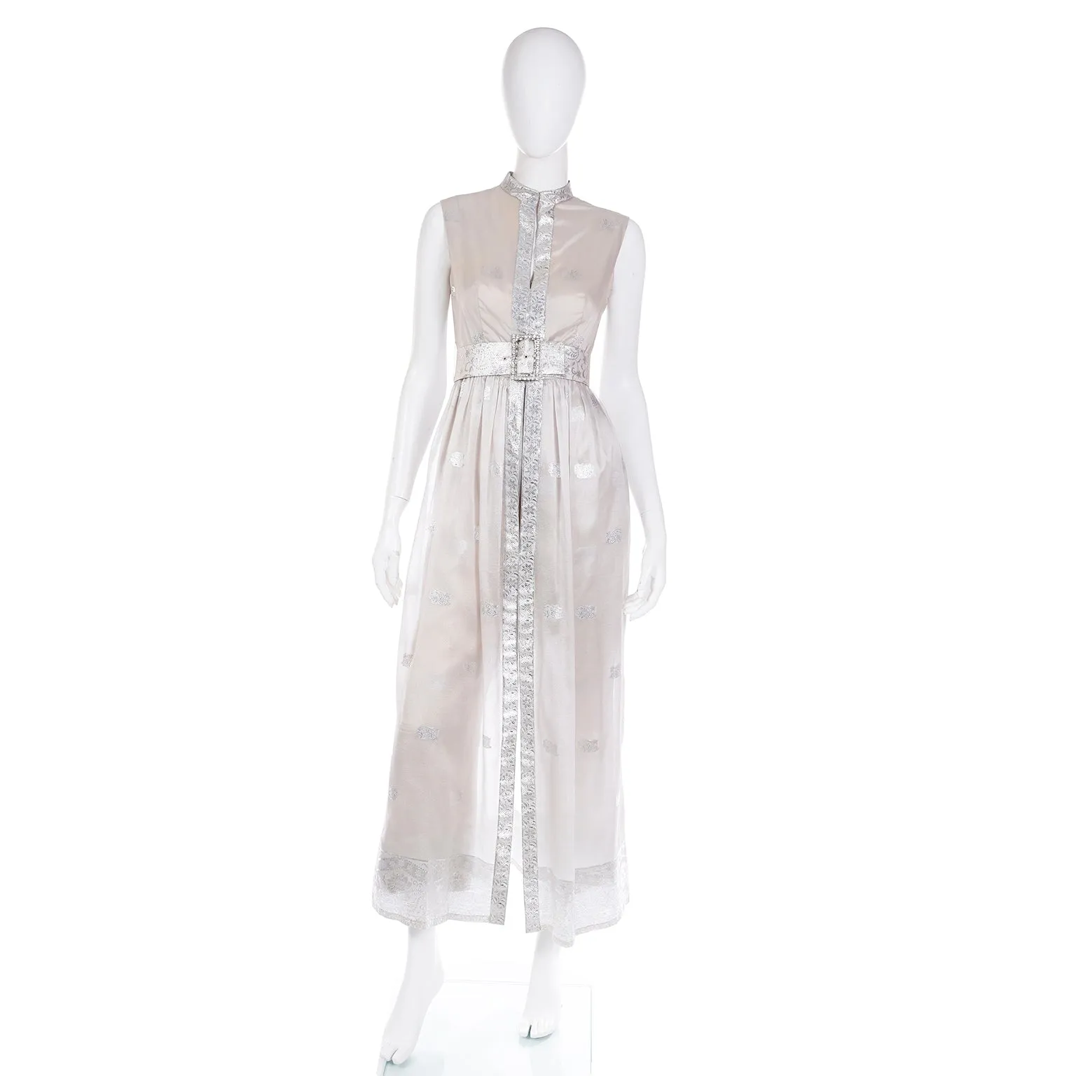 1970s Oscar de la Renta Vintage Metallic Sheer Organza Dress Over Pants