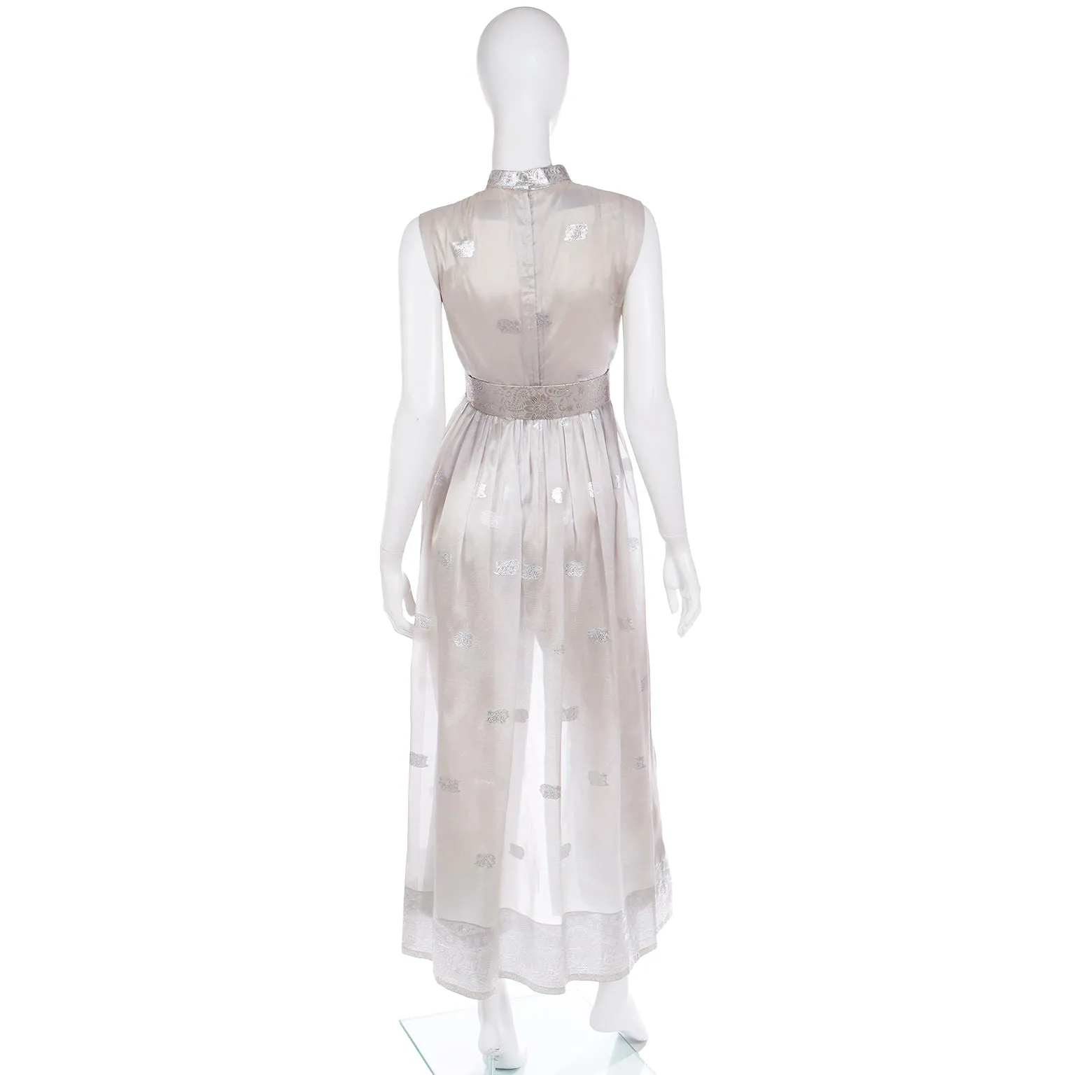 1970s Oscar de la Renta Vintage Metallic Sheer Organza Dress Over Pants