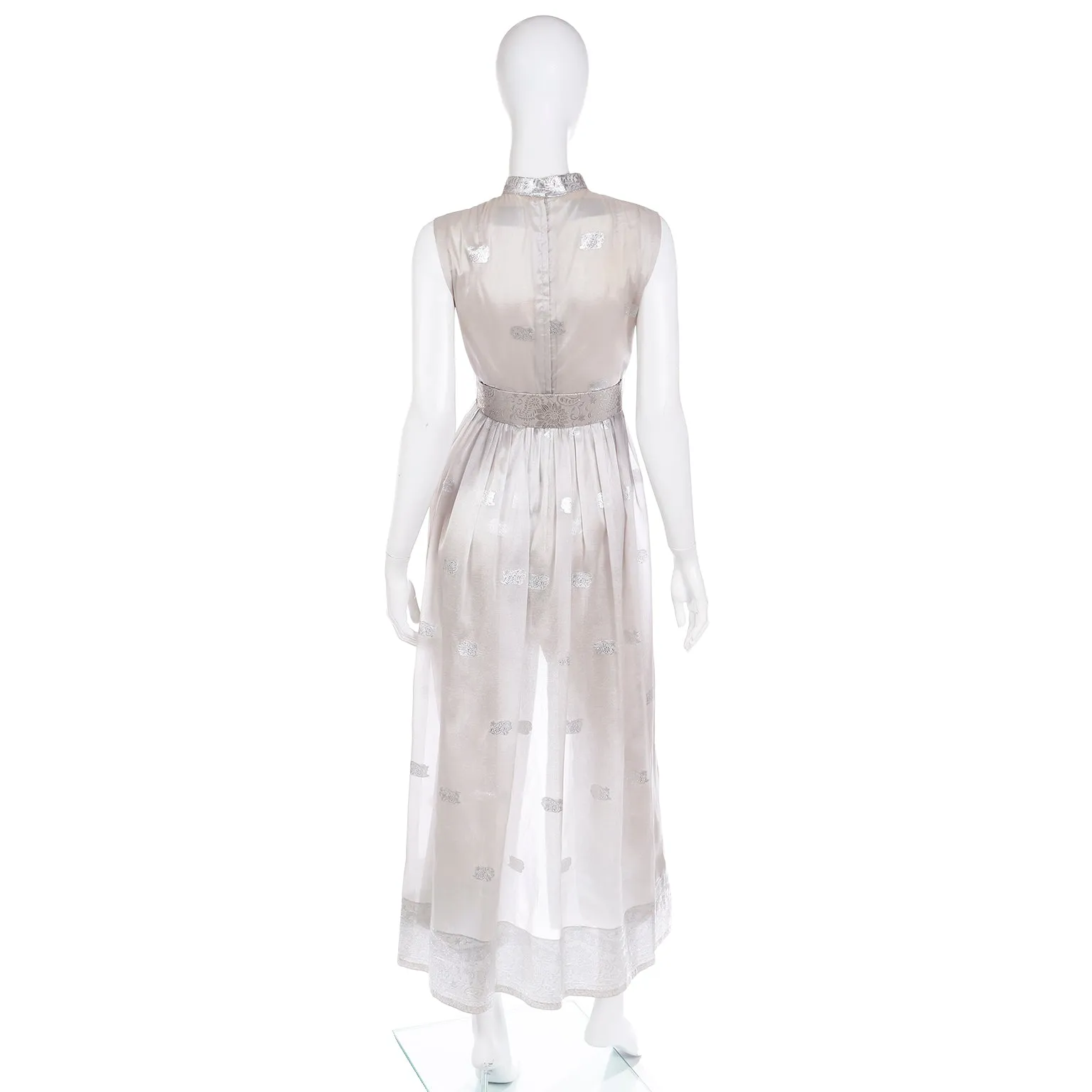 1970s Oscar de la Renta Vintage Metallic Sheer Organza Dress Over Pants