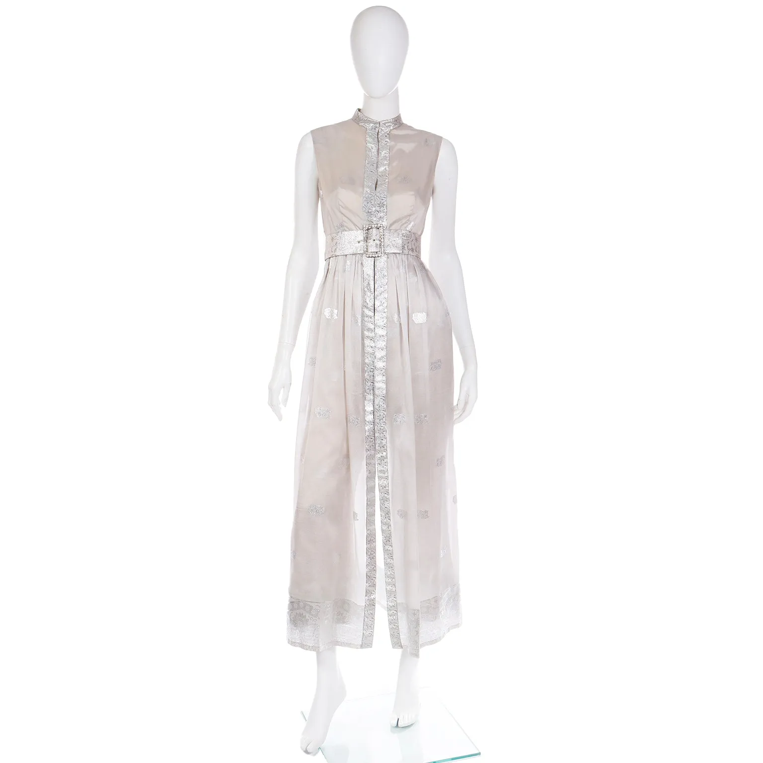 1970s Oscar de la Renta Vintage Metallic Sheer Organza Dress Over Pants