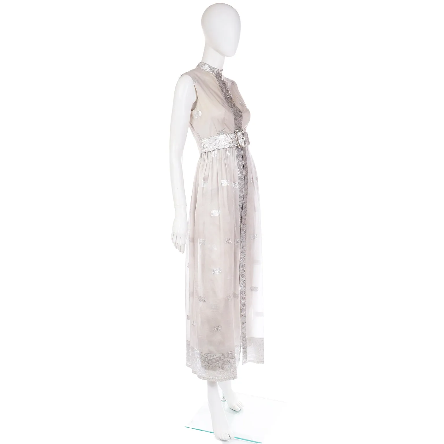 1970s Oscar de la Renta Vintage Metallic Sheer Organza Dress Over Pants