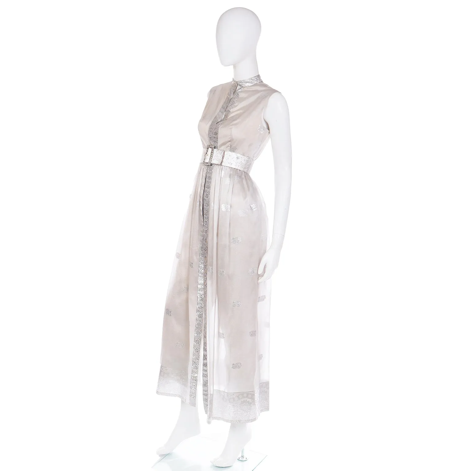 1970s Oscar de la Renta Vintage Metallic Sheer Organza Dress Over Pants