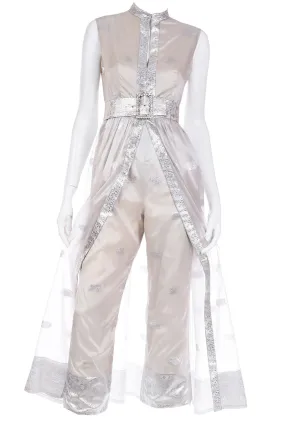 1970s Oscar de la Renta Vintage Metallic Sheer Organza Dress Over Pants