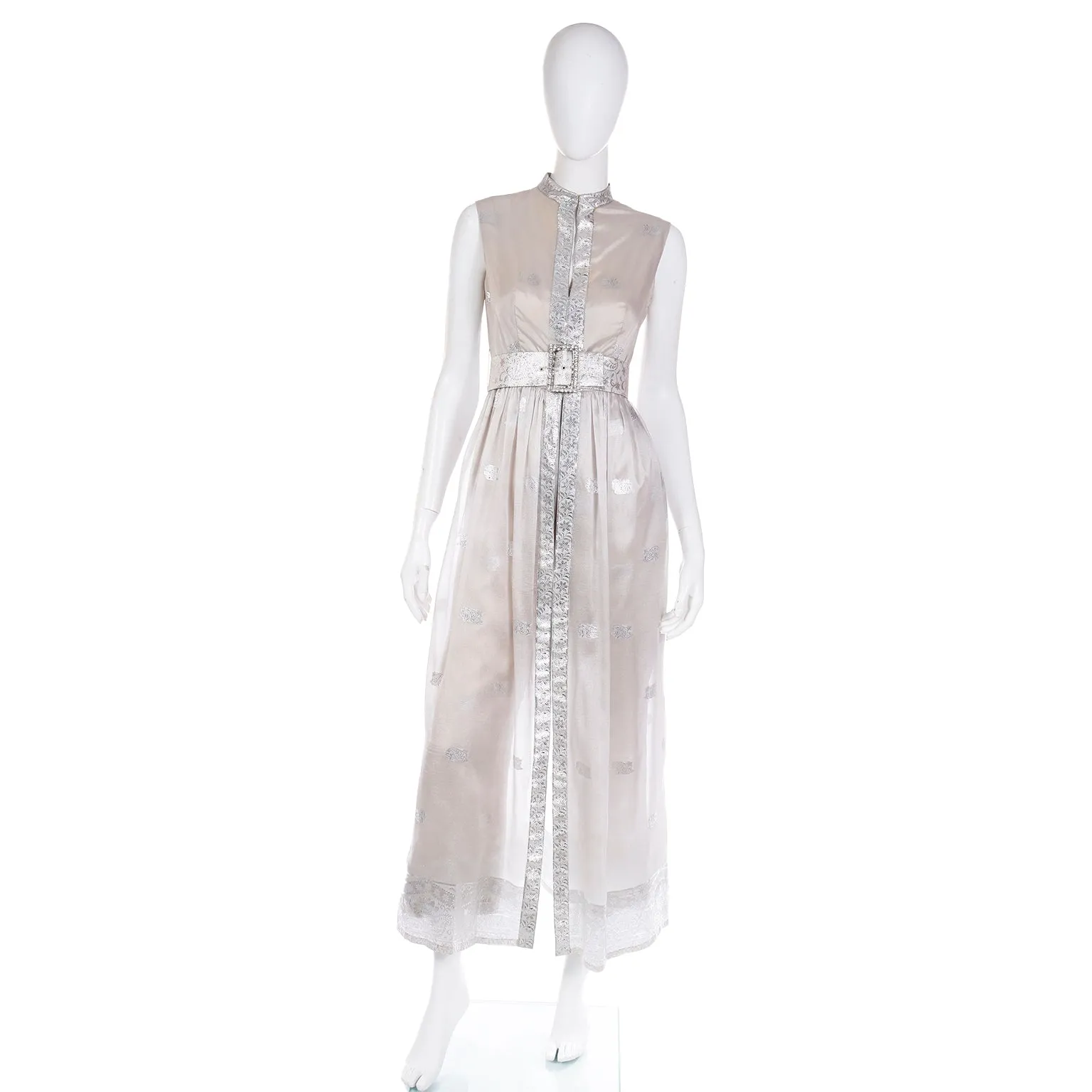 1970s Oscar de la Renta Vintage Metallic Sheer Organza Dress Over Pants