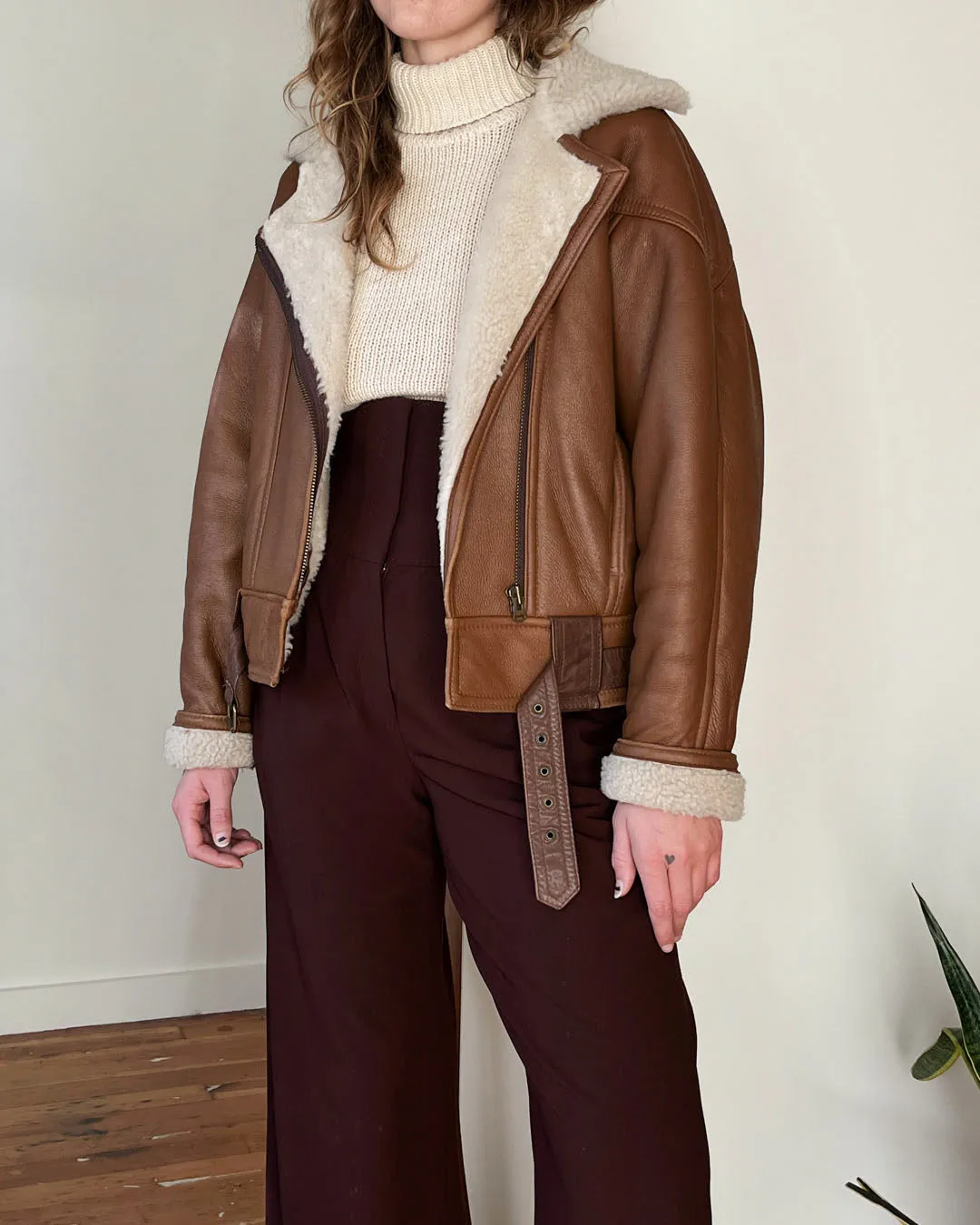 90s Shearling Bomber Jacket | M-L