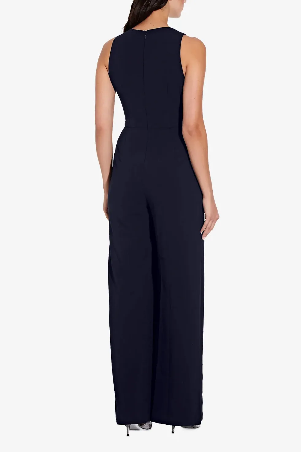 Adrianna Papell Crew Neck Sleeveless Back Zipper Wide Leg Jumpsuit