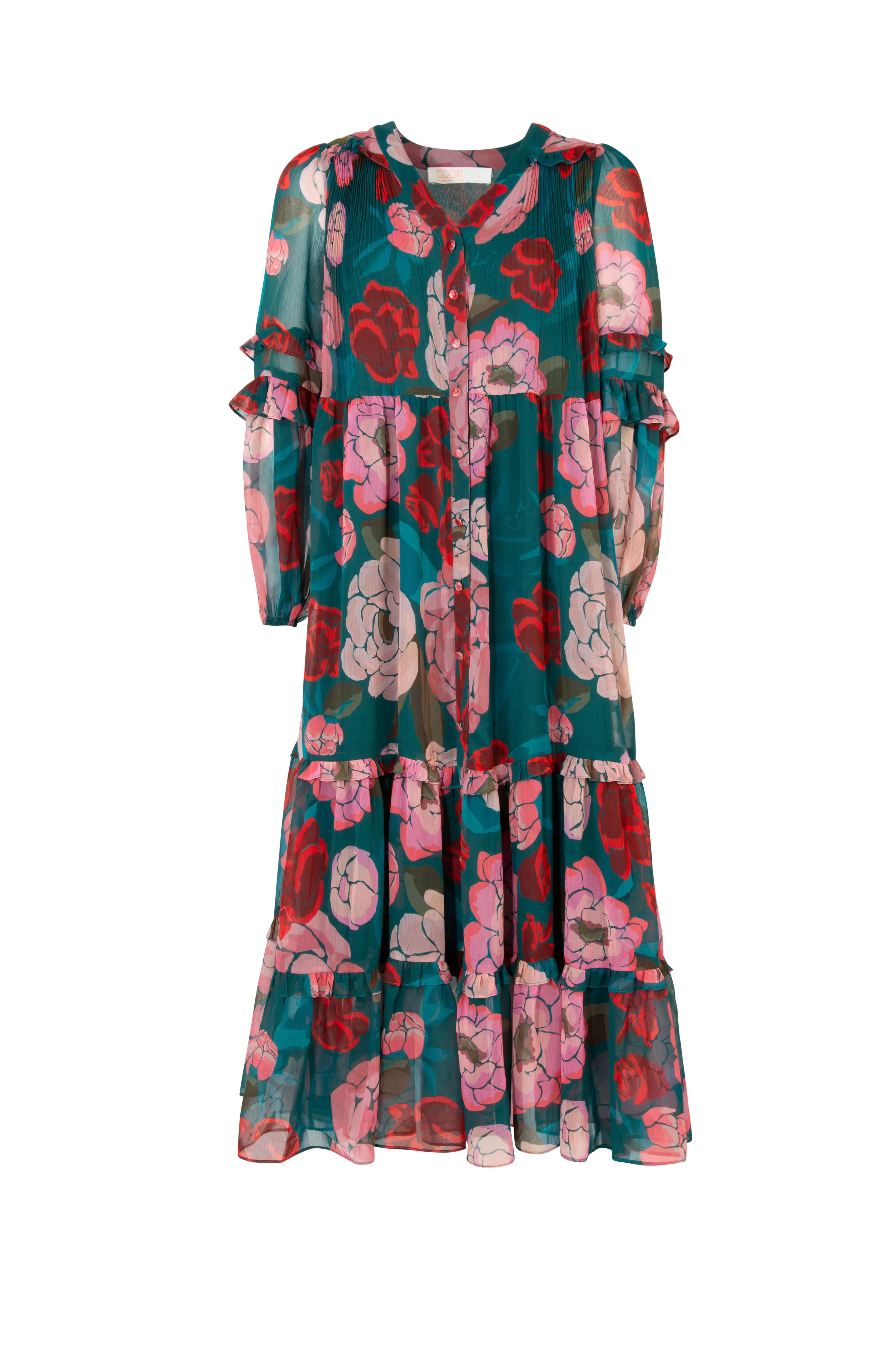 Afternoon V Green Pink Floral Maxi Dress