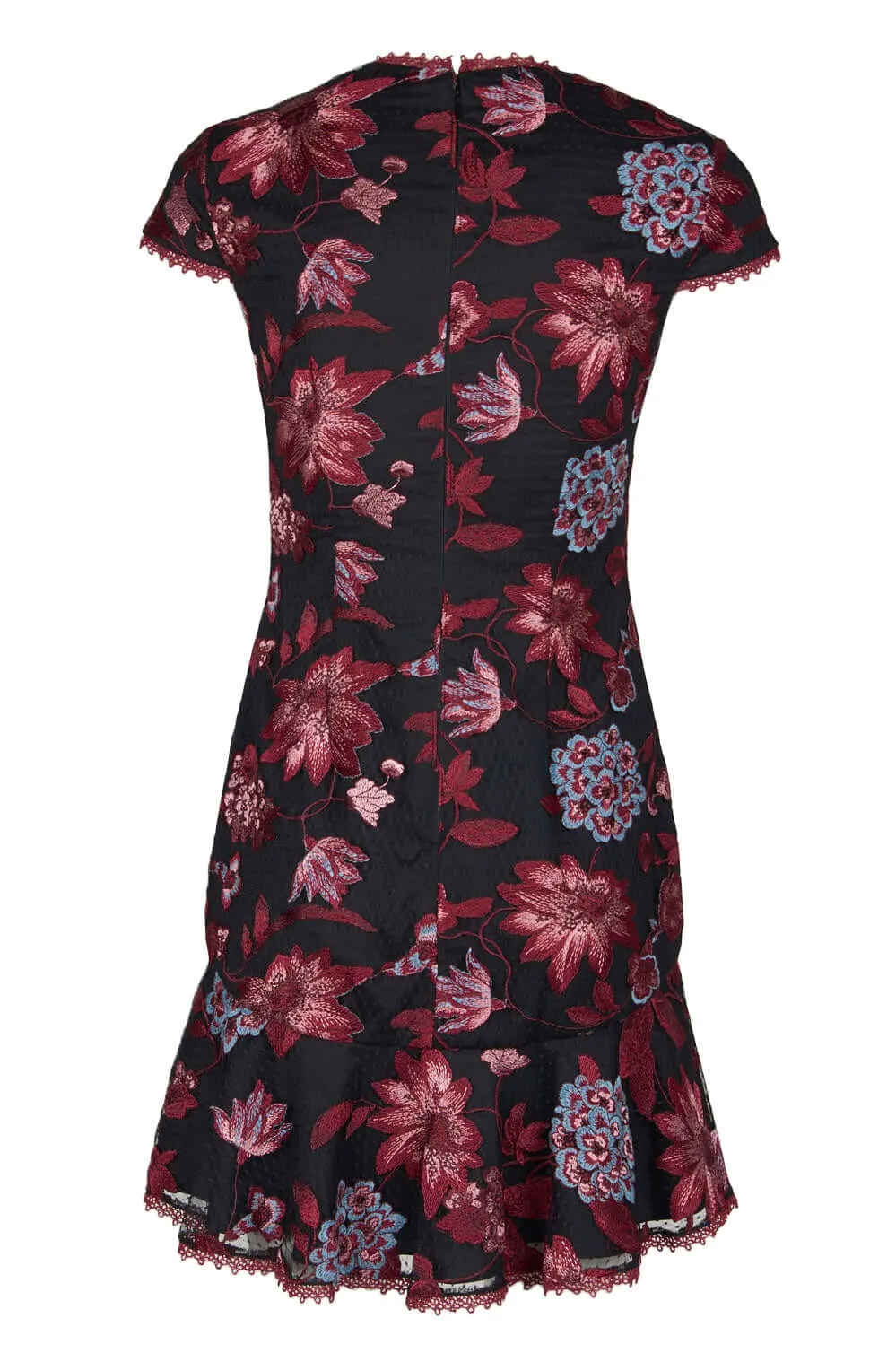 Aidan by Aidan Mattox Crew Neck Cap Sleeve Bodycon Zipper Back Floral Embroidered Dress