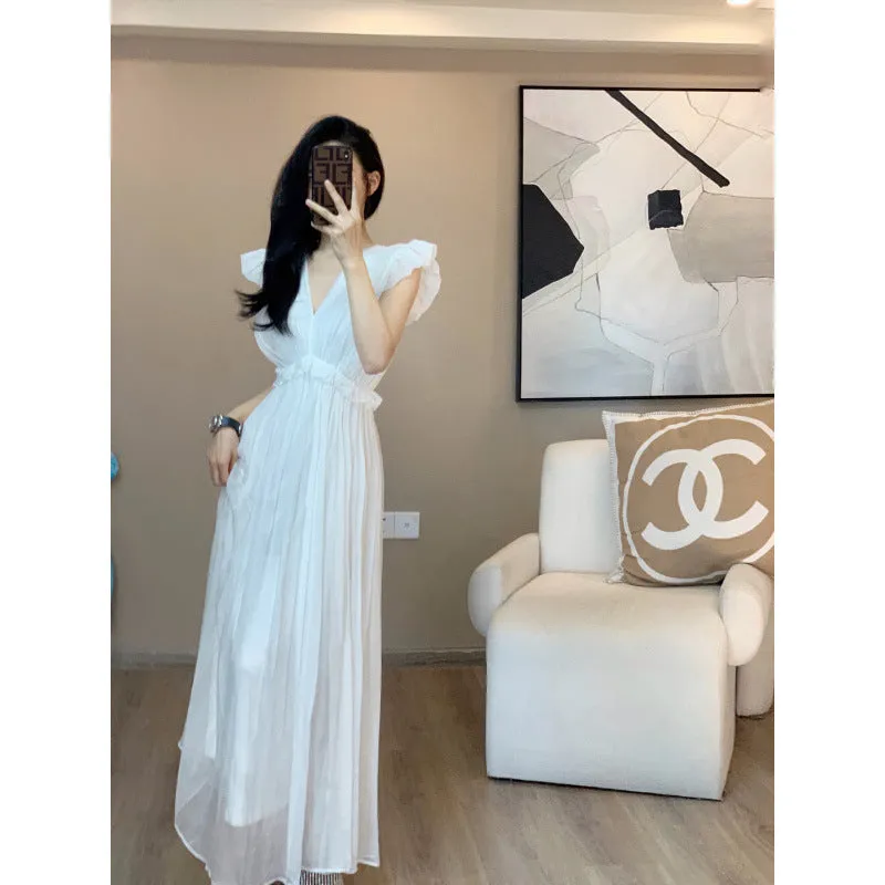 Aiertu black sweater dress outfit French Style Dress Women's Summer Elegant Waist Slimming White Fairy Dress