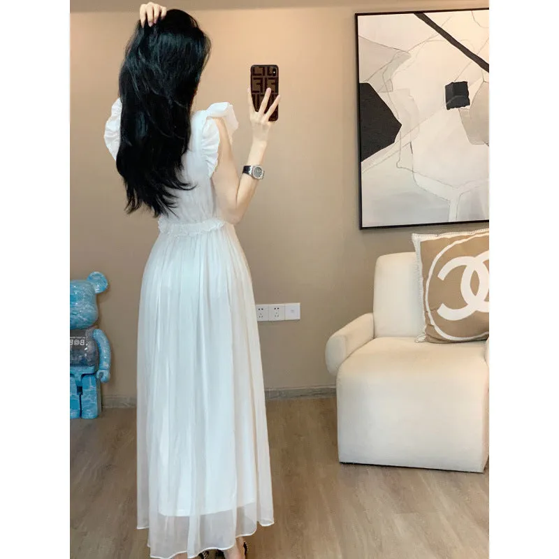 Aiertu black sweater dress outfit French Style Dress Women's Summer Elegant Waist Slimming White Fairy Dress