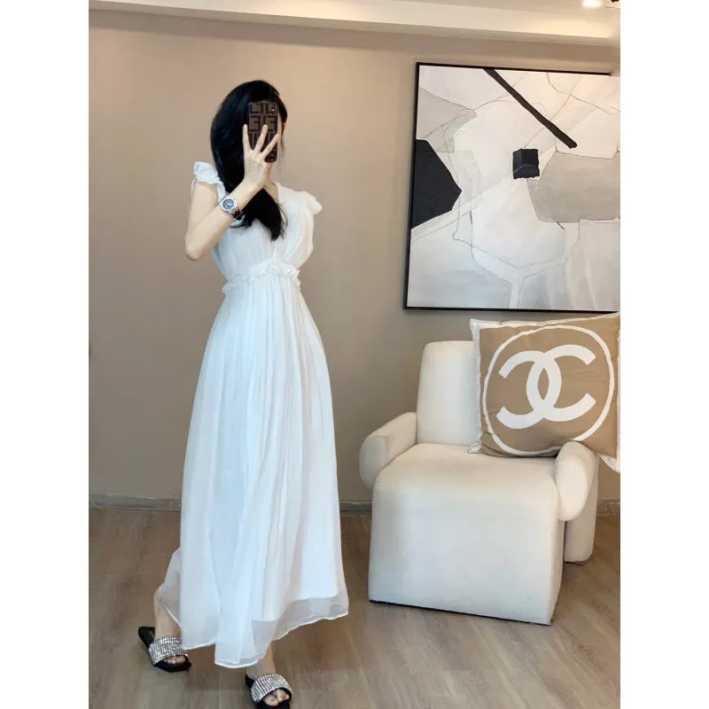 Aiertu black sweater dress outfit French Style Dress Women's Summer Elegant Waist Slimming White Fairy Dress