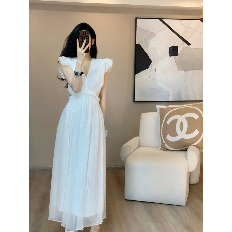 Aiertu black sweater dress outfit French Style Dress Women's Summer Elegant Waist Slimming White Fairy Dress