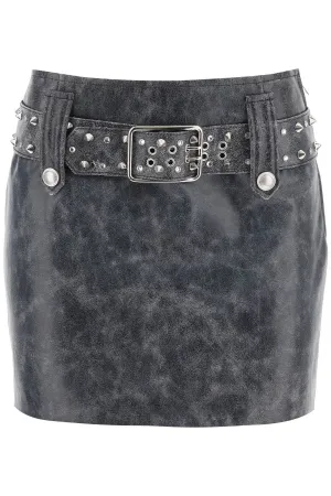 Alessandra rich leather mini skirt with belt and appliques