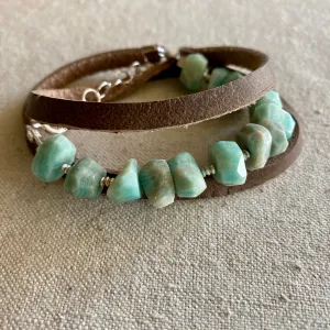 Amazonite Leather Wrap Bracelet