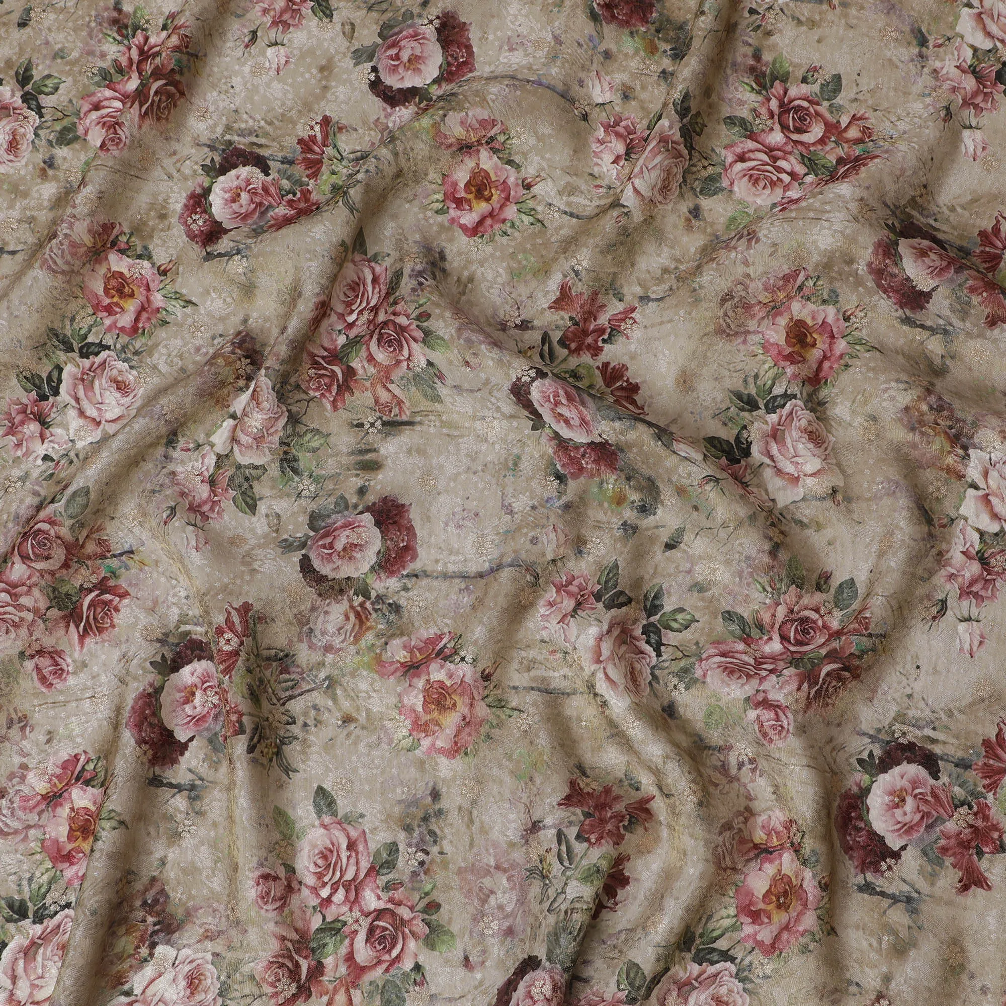 Antique Rose Viscose Fabric with Elegant Floral Print, 110 cm Wide-D19208