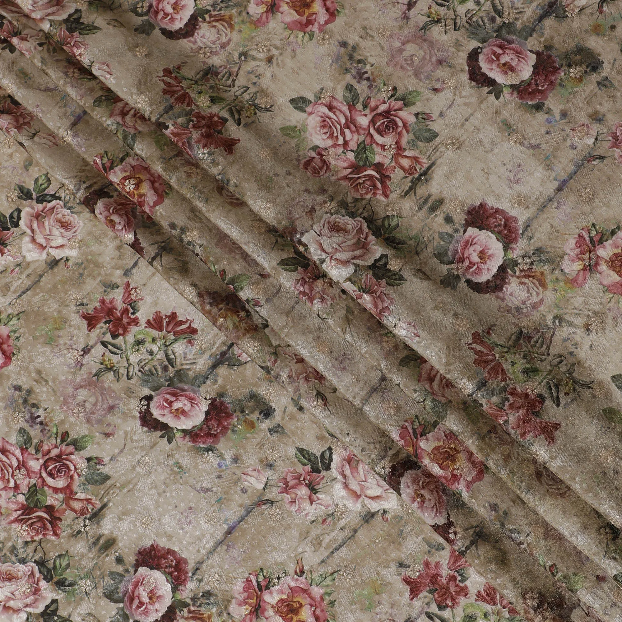 Antique Rose Viscose Fabric with Elegant Floral Print, 110 cm Wide-D19208