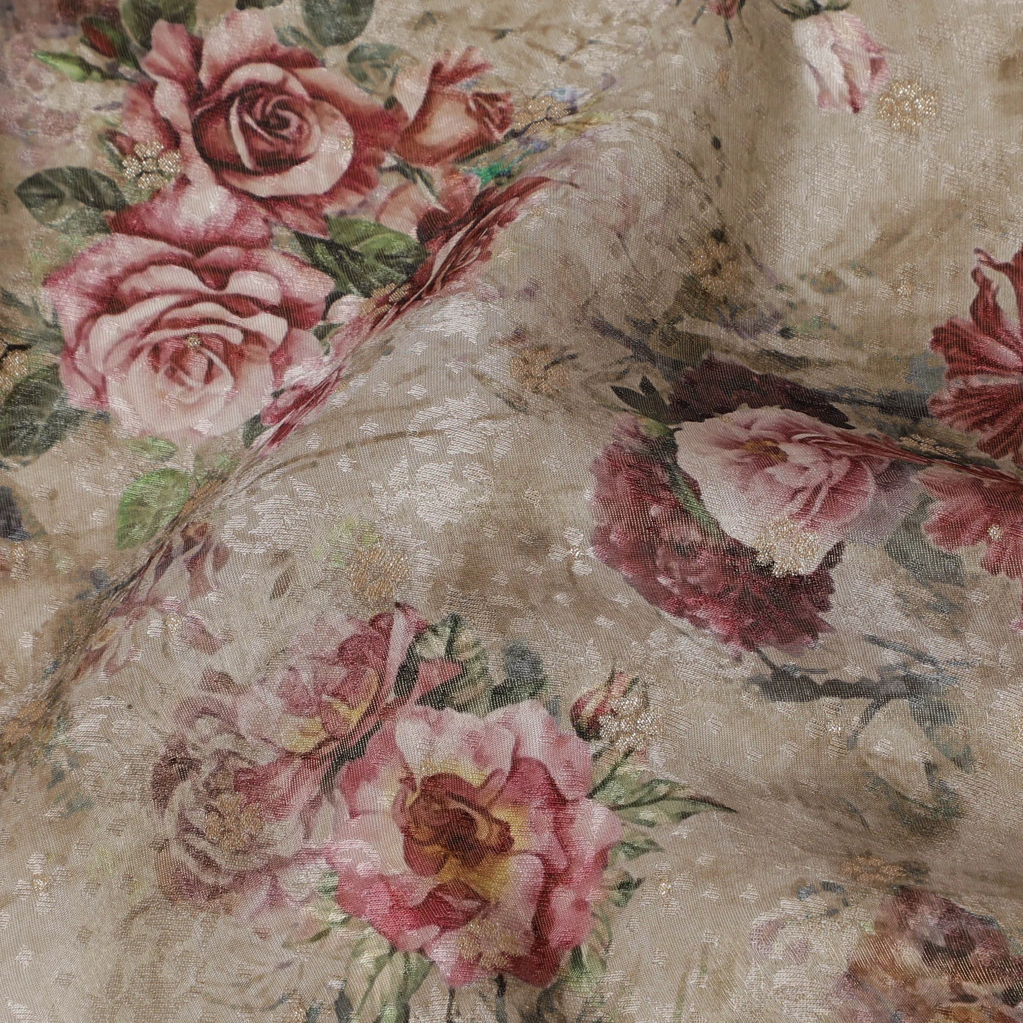 Antique Rose Viscose Fabric with Elegant Floral Print, 110 cm Wide-D19208