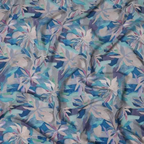 Aqua Blue Viscose Digital Printed Fabric with Abstract Leaf Design, 110 cm Width-D21305