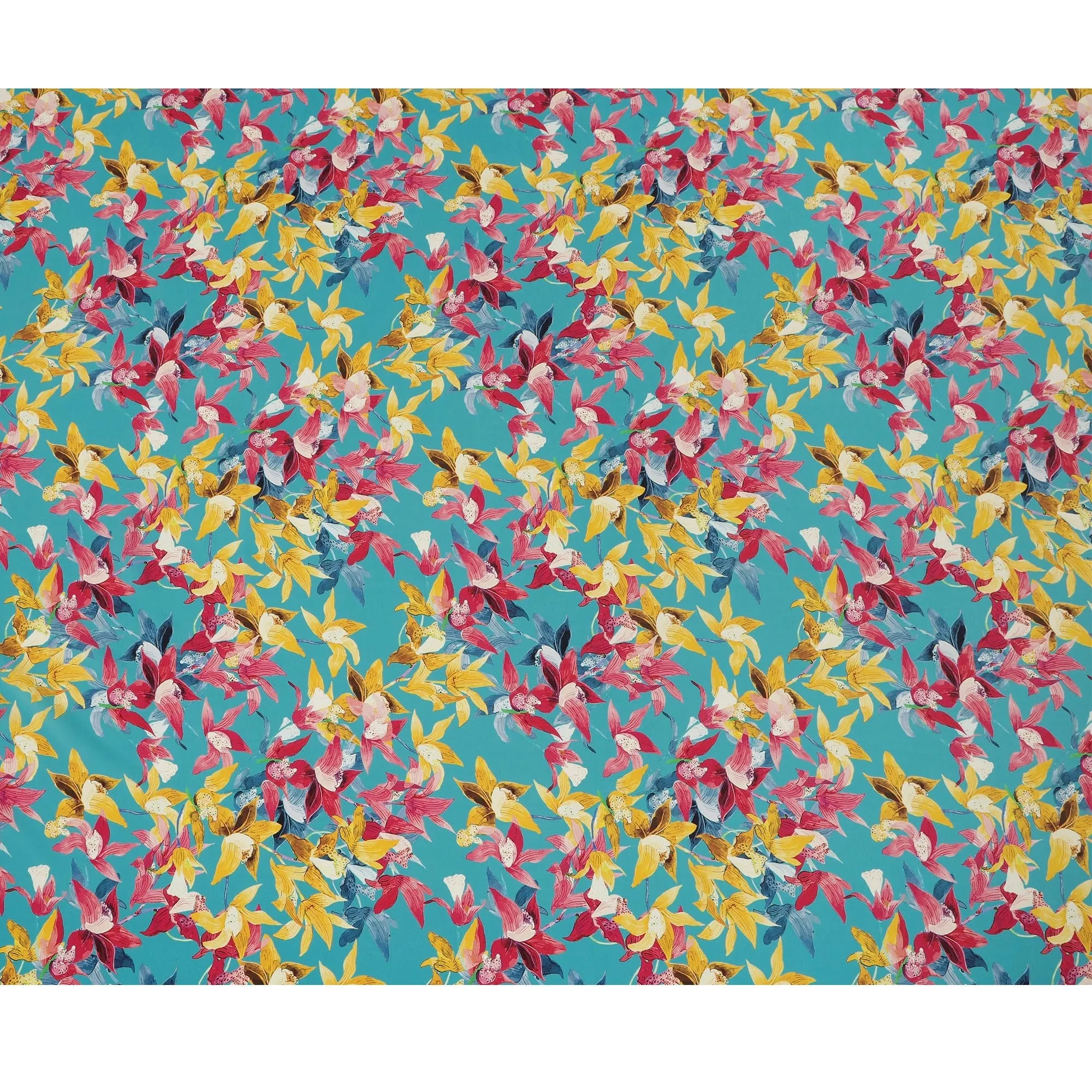 Aqua Blue Viscose Fabric with Bold Multicolor Floral Digital Print, 110 cm Width-D20628