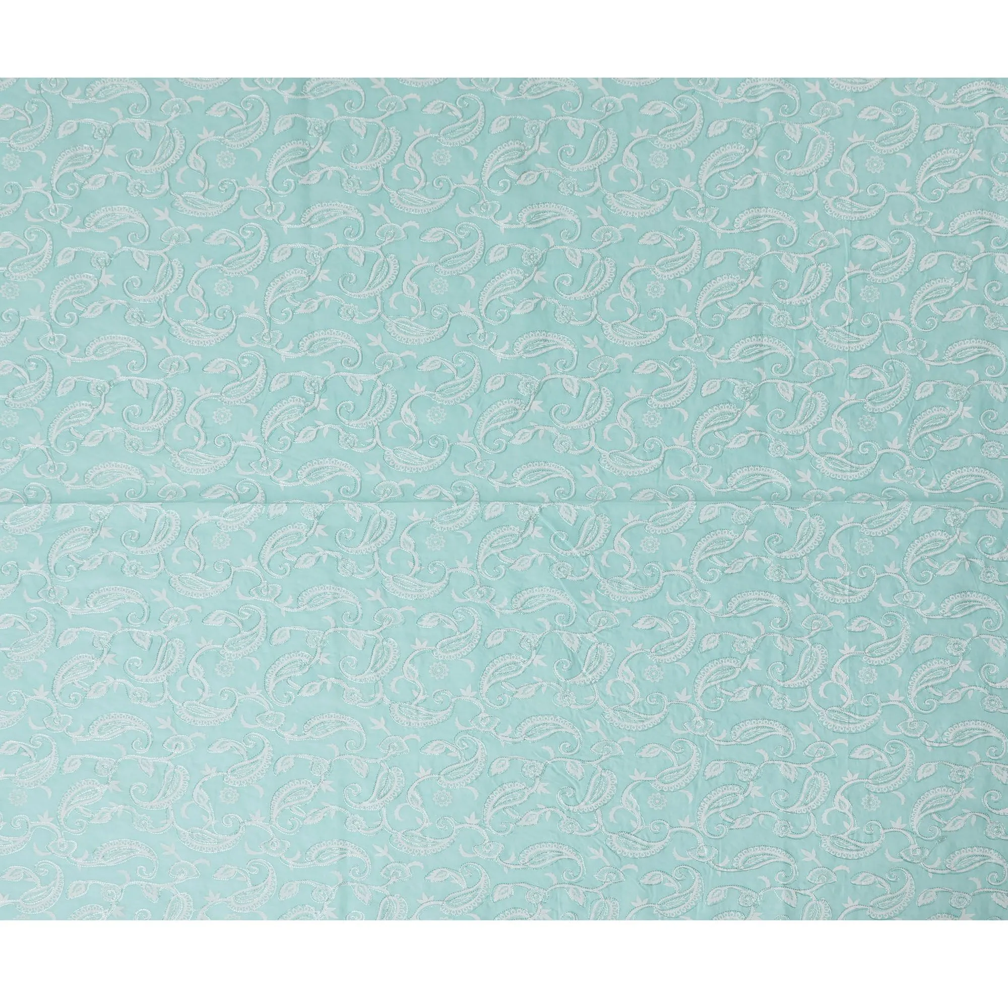 Aqua Flourish Embroidered Cotton Voile Fabric - Refreshing 110cm-D17576