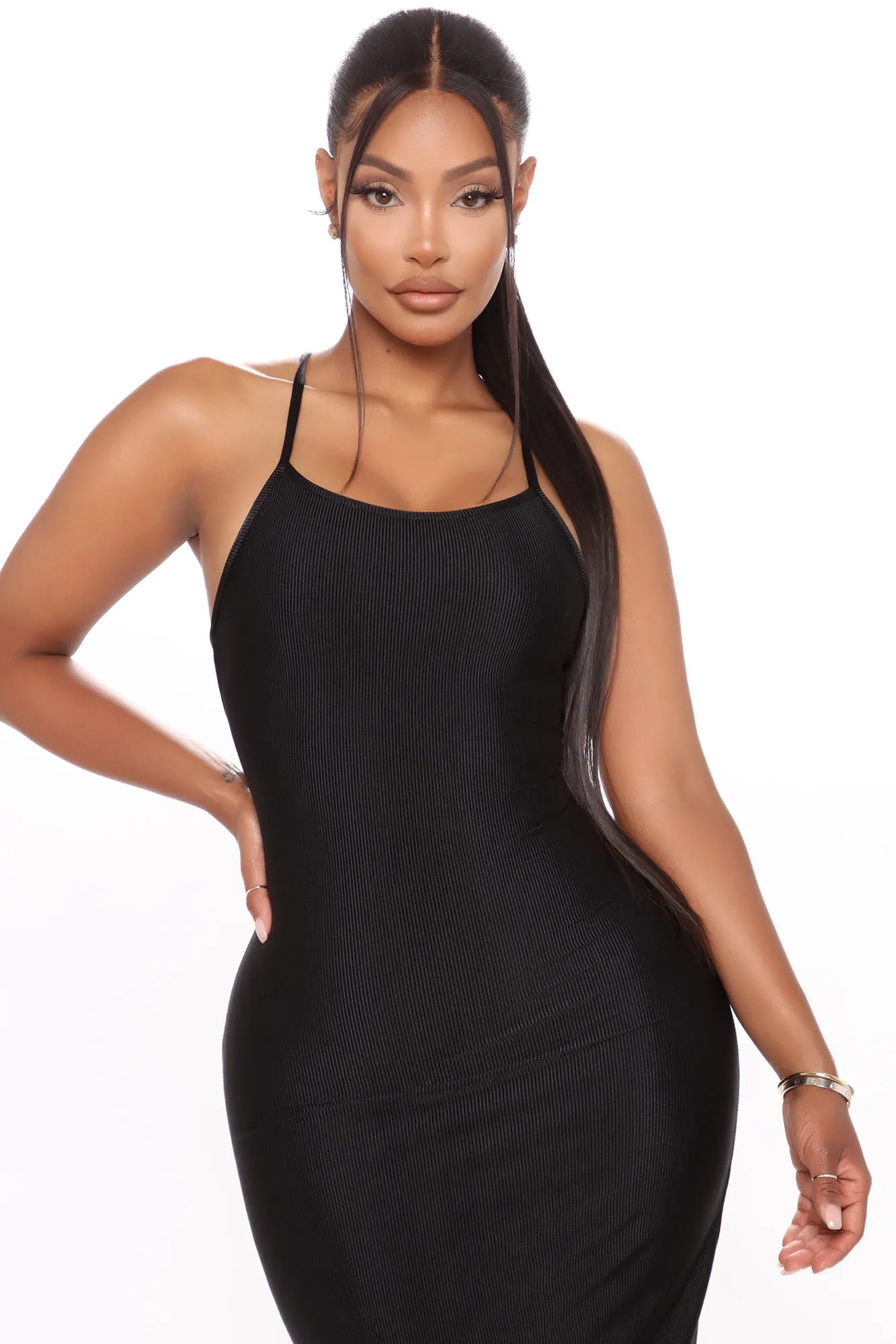 At The Crossroads Midi Dress - Black