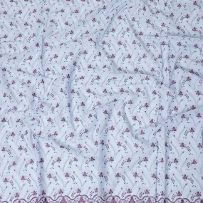 Baby blue Premium 100% Swiss cotton voile (Sudanese Thobe) fabric with purple and silver embrodiery in floral design-D13522