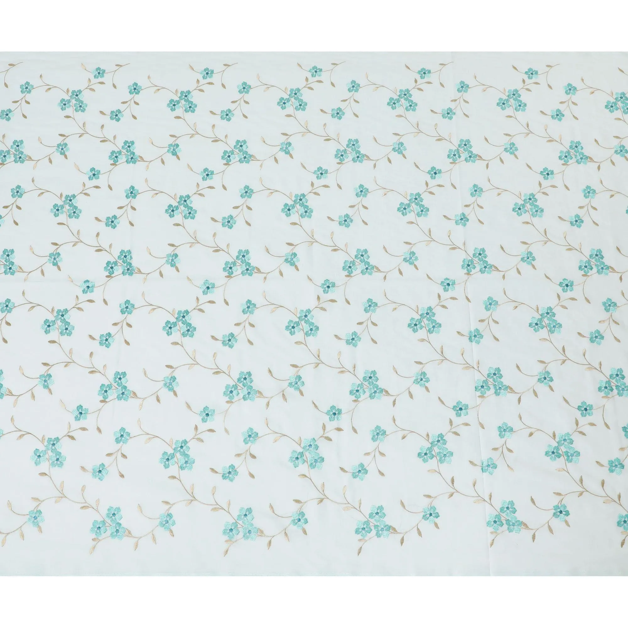 Baby blue Premium cotton voile fabric with same tone and beige embroidery in floral design-D13127