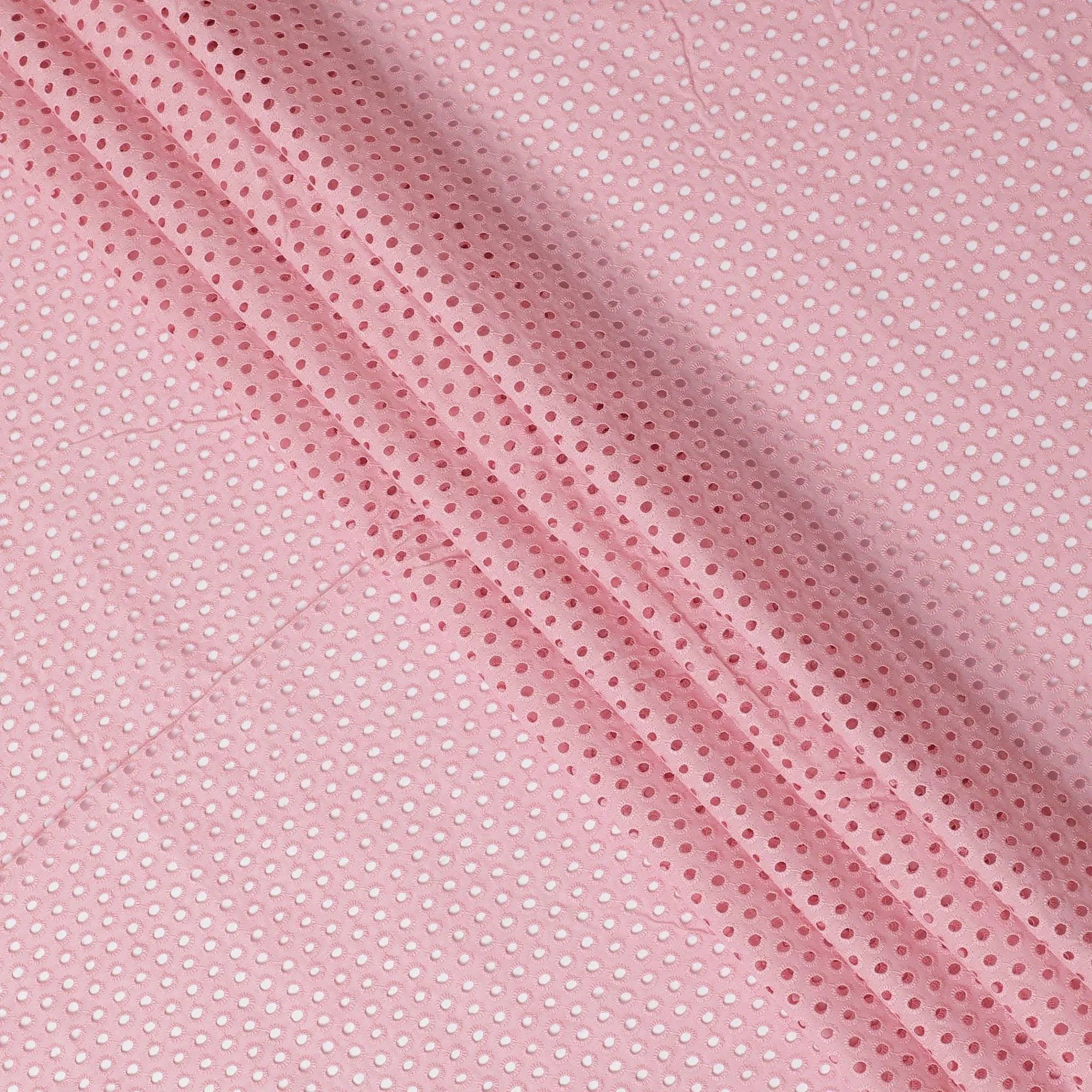 Baby pink cotton voile fabric with same tone embroidery in chikankari design-D12478