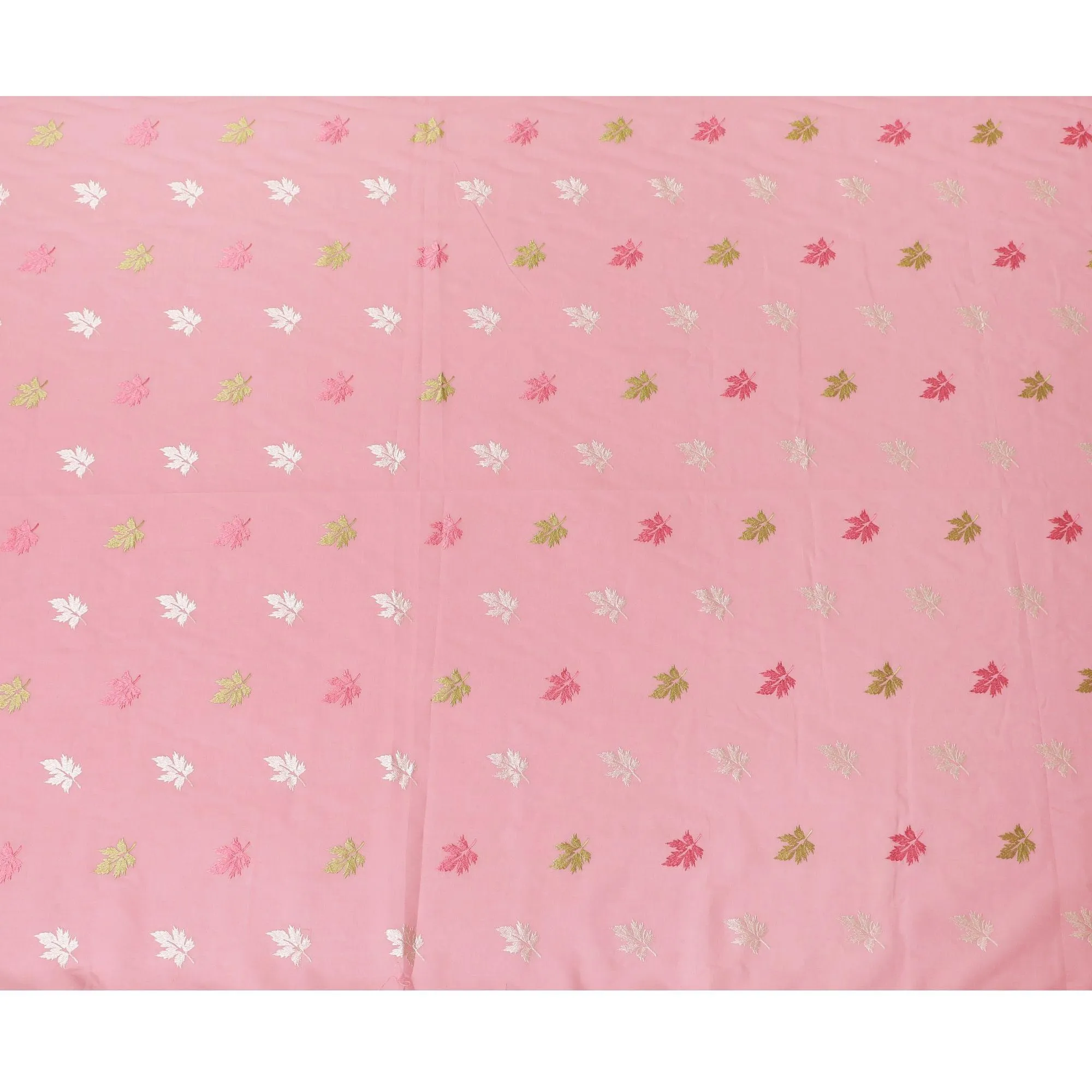 Baby pink Premium cotton voile fabric with same tone, mint green and beige embroidery in floral design-D13121